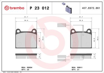 Brake Pad Set, disc brake BREMBO P 23 012