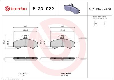 Brake Pad Set, disc brake BREMBO P 23 022