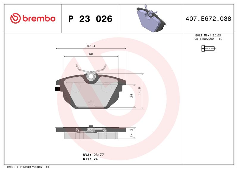 BREMBO P 23 026 Brake Pad Set, disc brake