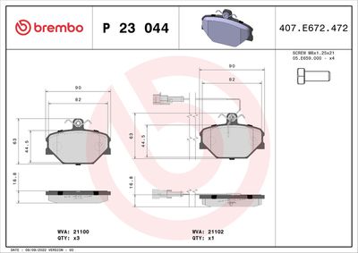 Brake Pad Set, disc brake BREMBO P 23 044