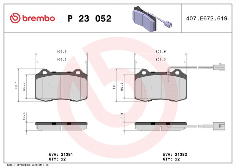 BREMBO P 23 052 Brake Pad Set, disc brake