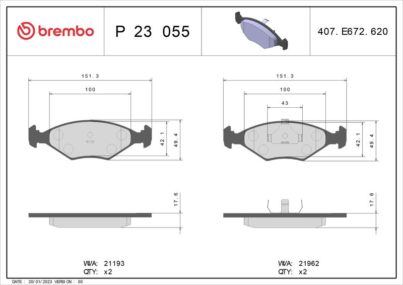 BREMBO P 23 055 Brake Pad Set, disc brake