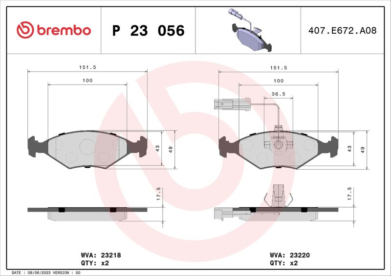 BREMBO P 23 056 Brake Pad Set, disc brake