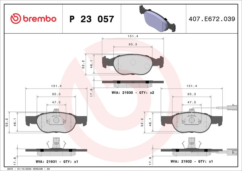 BREMBO P 23 057 Brake Pad Set, disc brake