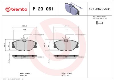 Brake Pad Set, disc brake BREMBO P 23 061