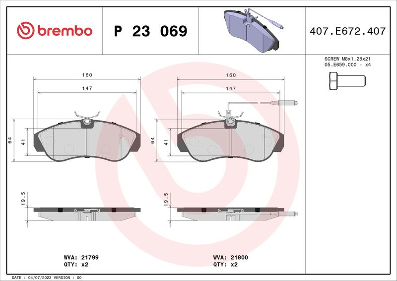 BREMBO P 23 069 Brake Pad Set, disc brake