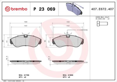 Brake Pad Set, disc brake BREMBO P 23 069