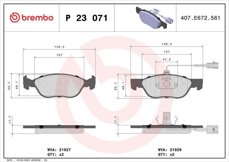BREMBO P 23 071 Brake Pad Set, disc brake