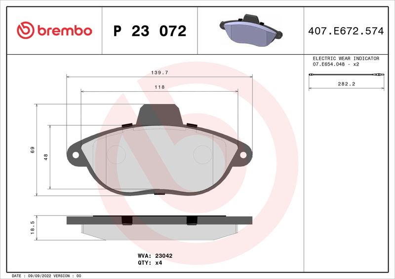 BREMBO P 23 072 Brake Pad Set, disc brake