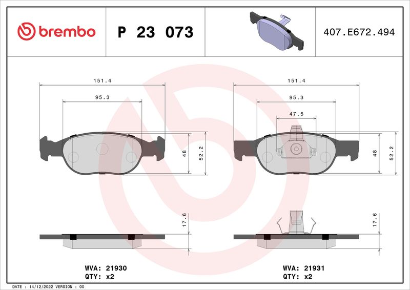BREMBO P 23 073 Brake Pad Set, disc brake