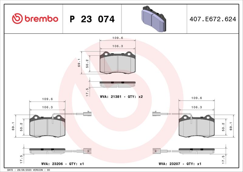 BREMBO P 23 074 Brake Pad Set, disc brake