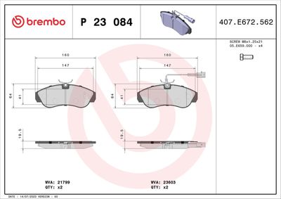Brake Pad Set, disc brake BREMBO P 23 084