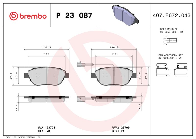 BREMBO P 23 087 Brake Pad Set, disc brake