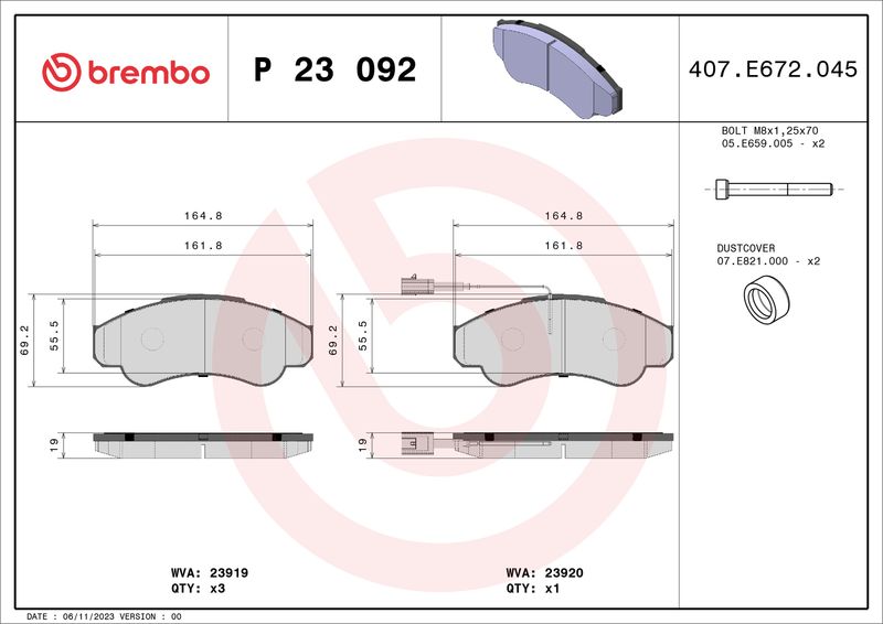 BREMBO P 23 092 Brake Pad Set, disc brake