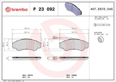 Brake Pad Set, disc brake BREMBO P 23 092