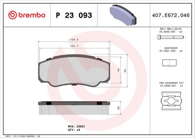 Brake Pad Set, disc brake BREMBO P 23 093