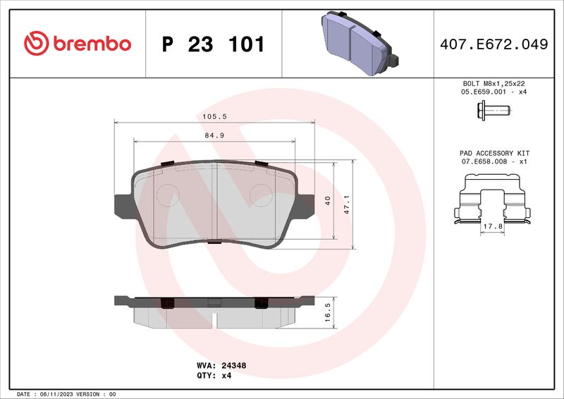 BREMBO P 23 101 Brake Pad Set, disc brake