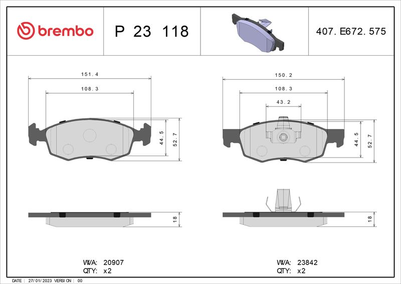 BREMBO P 23 118 Brake Pad Set, disc brake