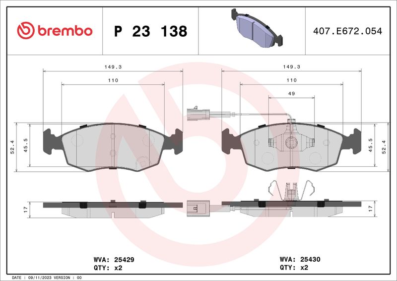 BREMBO P 23 138 Brake Pad Set, disc brake