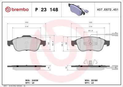 Brake Pad Set, disc brake BREMBO P 23 148X