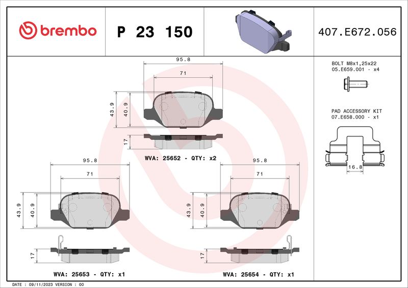 BREMBO P 23 150 Brake Pad Set, disc brake