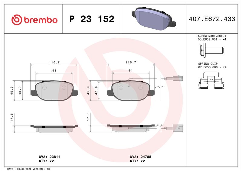 BREMBO P 23 152X Brake Pad Set, disc brake