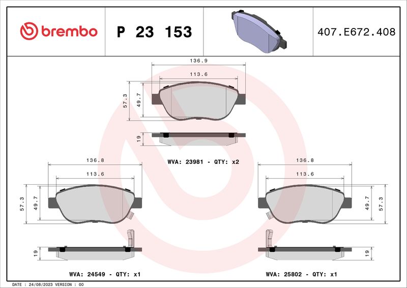 BREMBO P 23 153 Brake Pad Set, disc brake