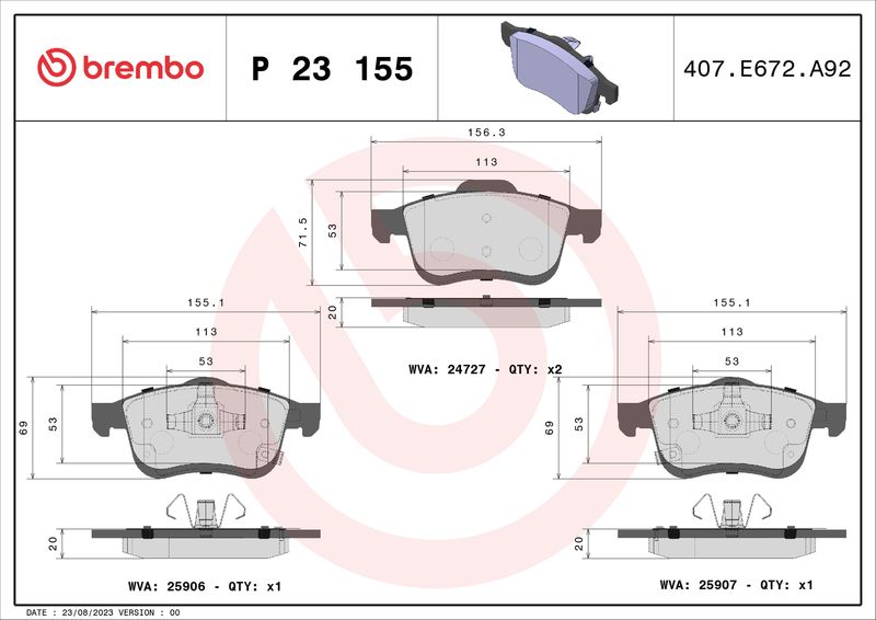 BREMBO P 23 155 Brake Pad Set, disc brake