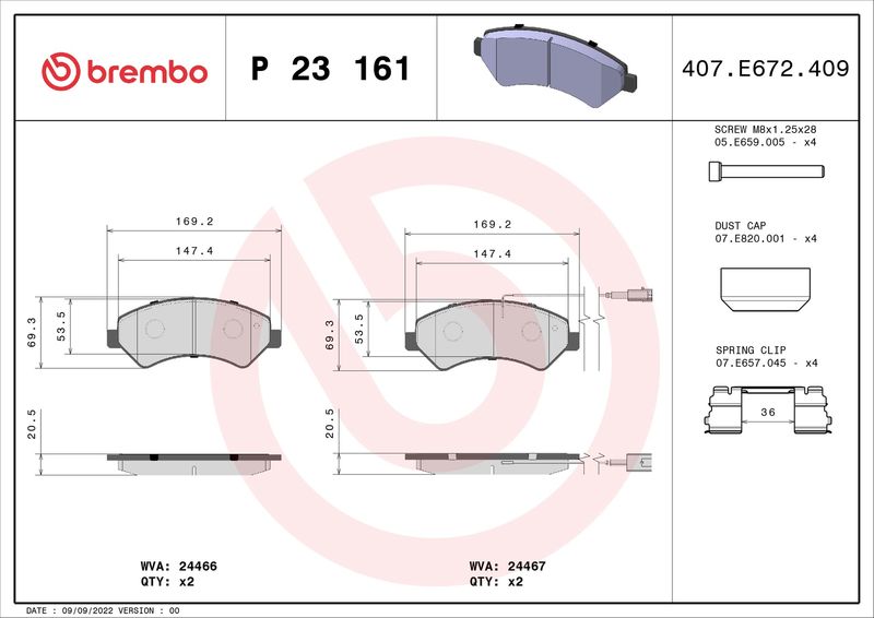 BREMBO P 23 161 Brake Pad Set, disc brake