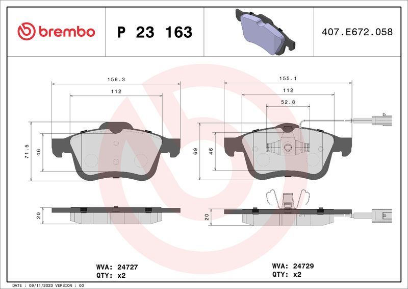 BREMBO P 23 163 Brake Pad Set, disc brake