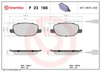 Brake Pad Set, disc brake BREMBO P 23 166