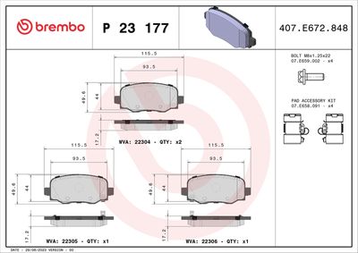 Brake Pad Set, disc brake BREMBO P 23 177X