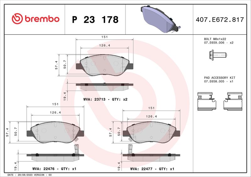 BREMBO P 23 178 Brake Pad Set, disc brake