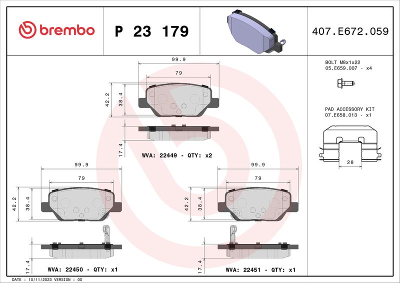 BREMBO P 23 179 Brake Pad Set, disc brake