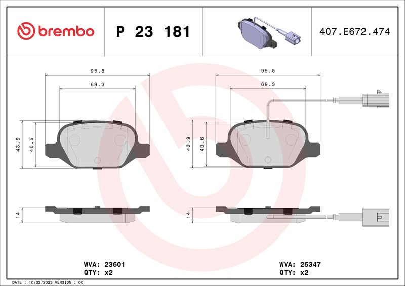 BREMBO P 23 181 Brake Pad Set, disc brake
