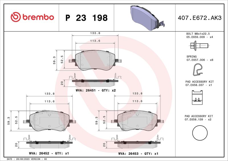 BREMBO P 23 198 Brake Pad Set, disc brake