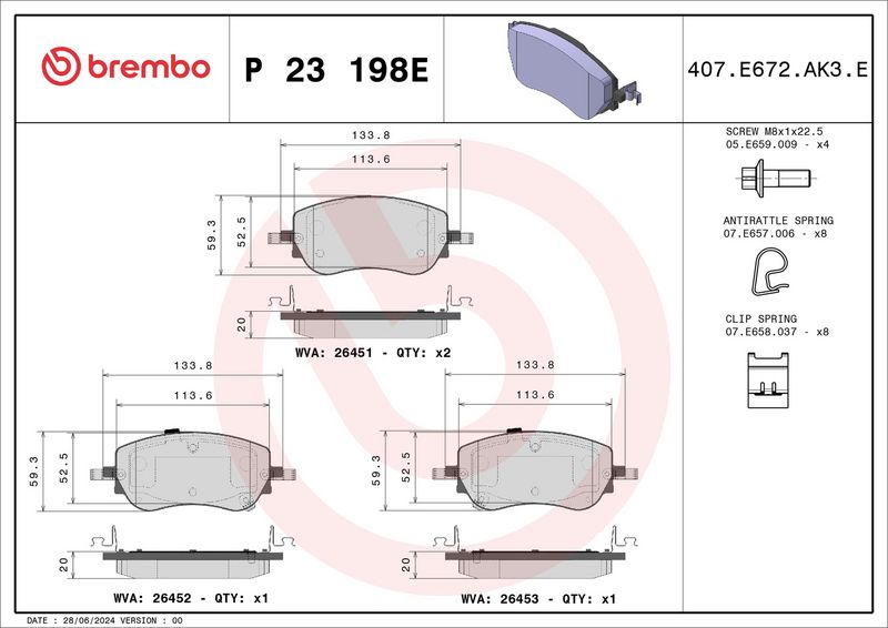 BREMBO P 23 198E Brake Pad Set, disc brake