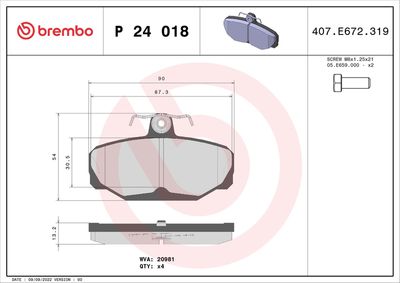 Brake Pad Set, disc brake BREMBO P 24 018