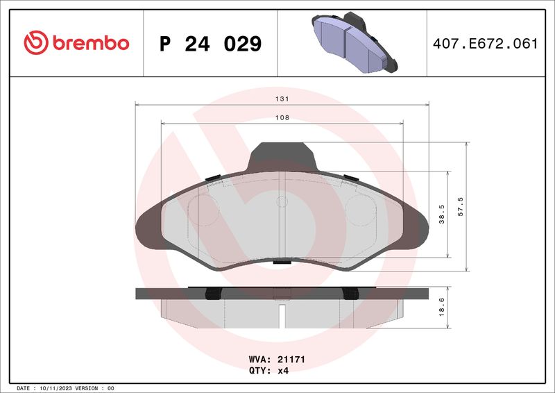 BREMBO P 24 029 Brake Pad Set, disc brake