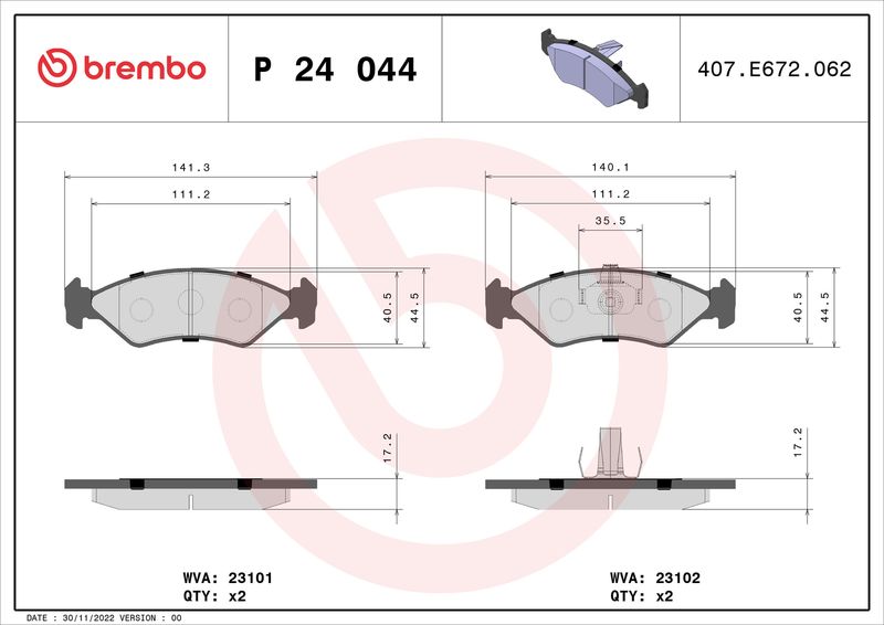 BREMBO P 24 044 Brake Pad Set, disc brake