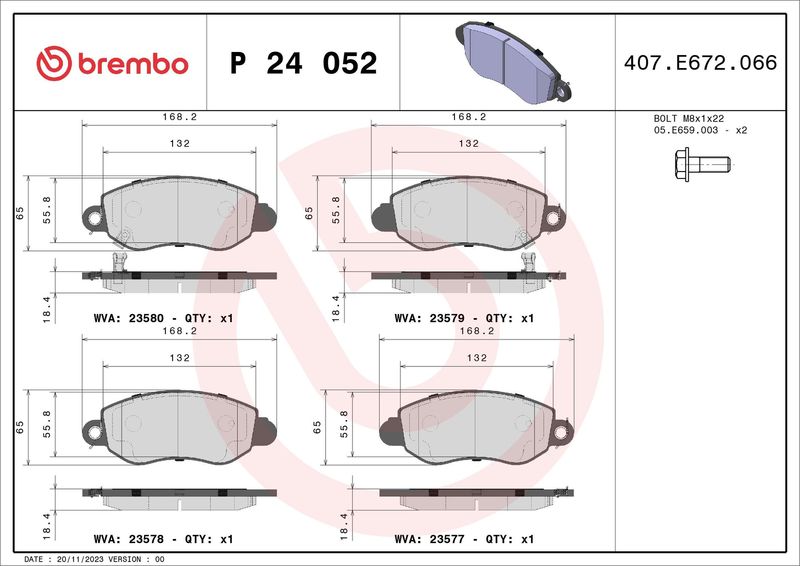 BREMBO P 24 052 Brake Pad Set, disc brake