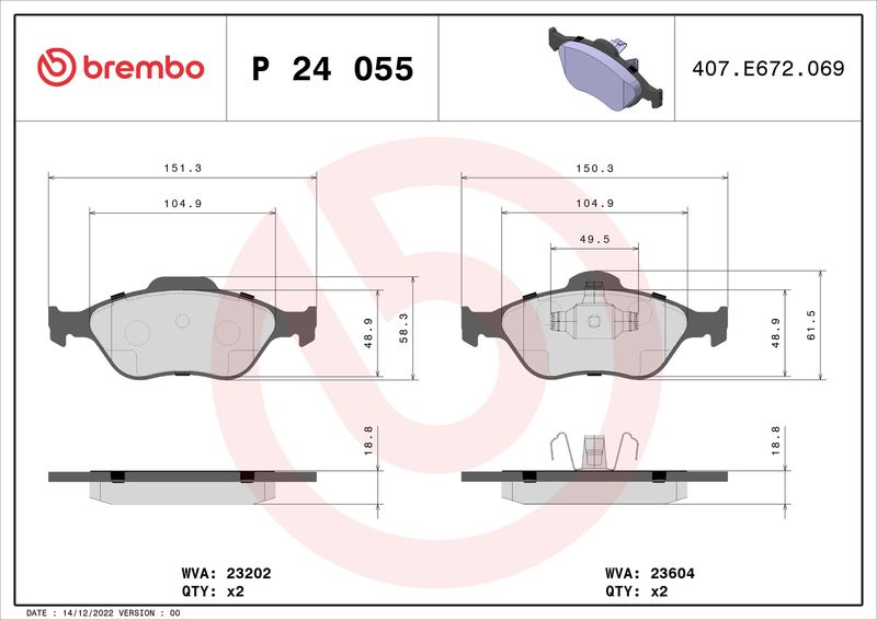 BREMBO P 24 055 Brake Pad Set, disc brake