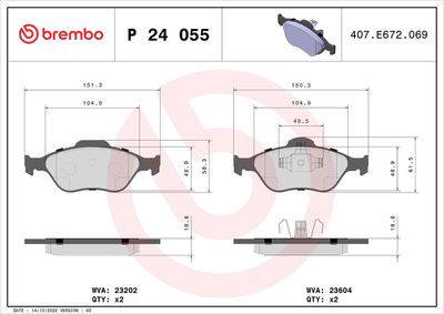 Brake Pad Set, disc brake BREMBO P 24 055X