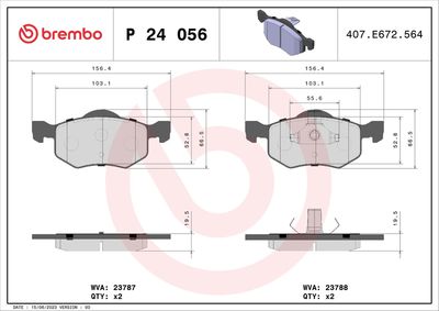 Brake Pad Set, disc brake BREMBO P 24 056