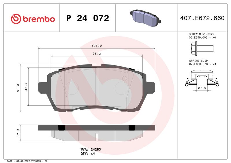 BREMBO P 24 072 Brake Pad Set, disc brake