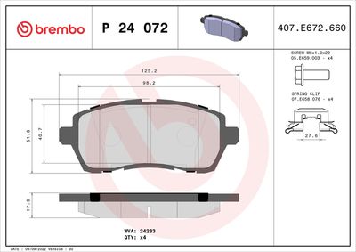 Brake Pad Set, disc brake BREMBO P 24 072X