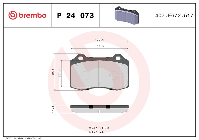 BREMBO P 24 073 Brake Pad Set, disc brake