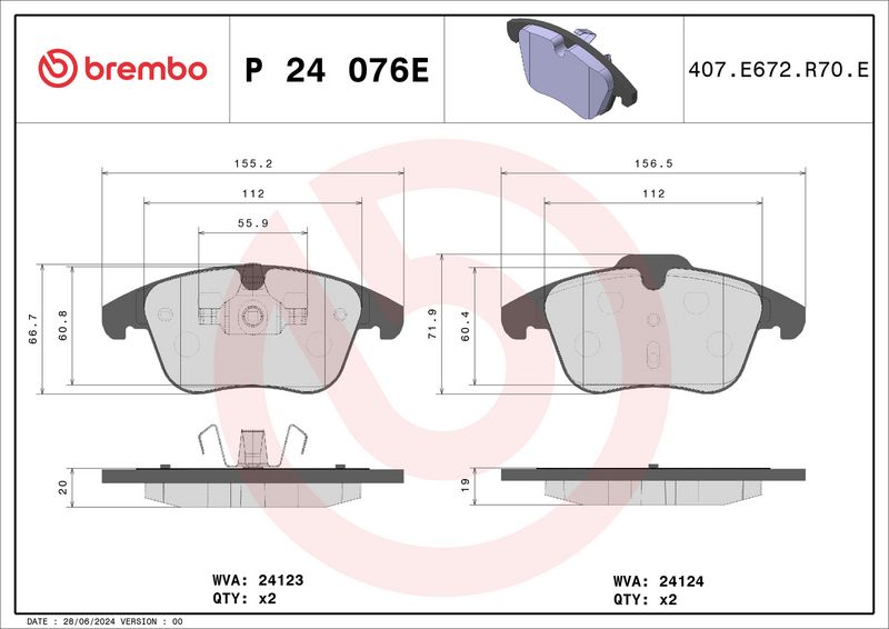 BREMBO P 24 076E Brake Pad Set, disc brake