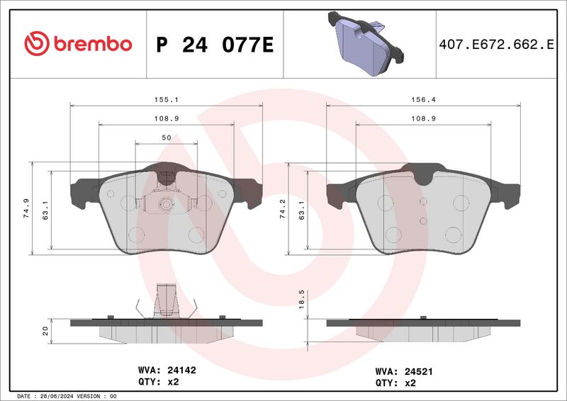 BREMBO P 24 077E Brake Pad Set, disc brake