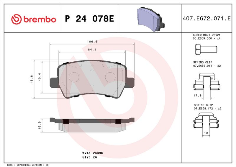 BREMBO P 24 078E Brake Pad Set, disc brake